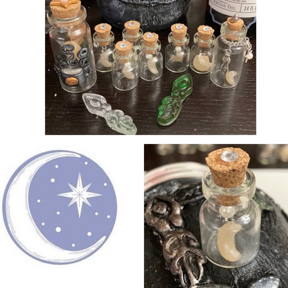 Moon 🌙 crescent clay mini vial bottle cork